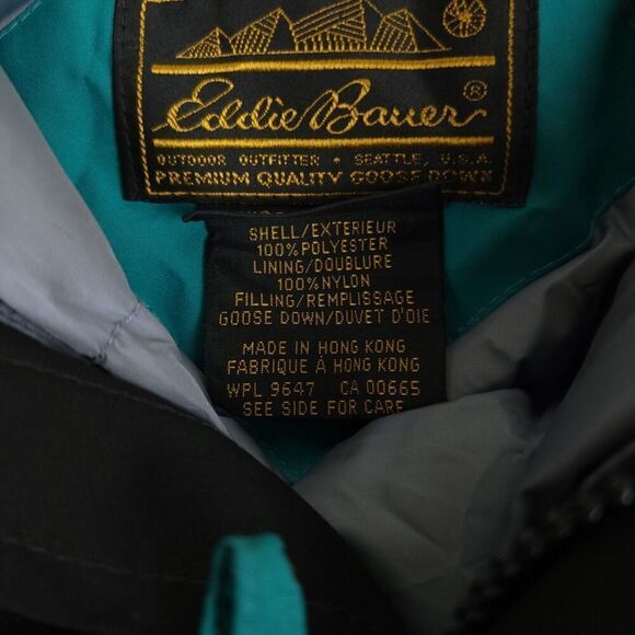 VINTAGE Eddie Bauer Goose Down Puffer Jacket Packable Hood Coat Green Mens Small - Picture 3 of 7